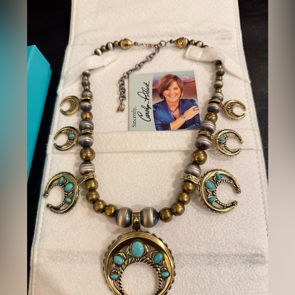 Carolyn Pollack Brass & Sterling Silver Navajo Pearls Squash Blossom Necklace - Picture 11 of 15